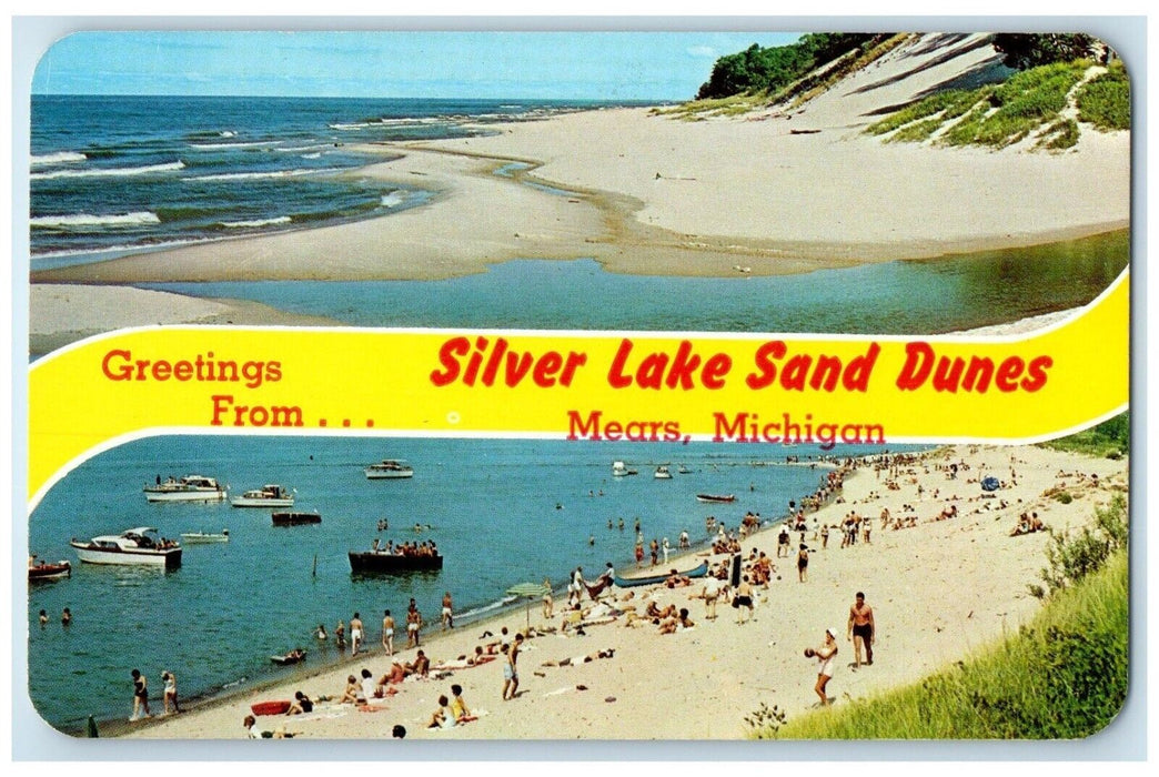 Greetings From Silver Lake Sand Dunes Mears MI, Banner Beaches View Postcard