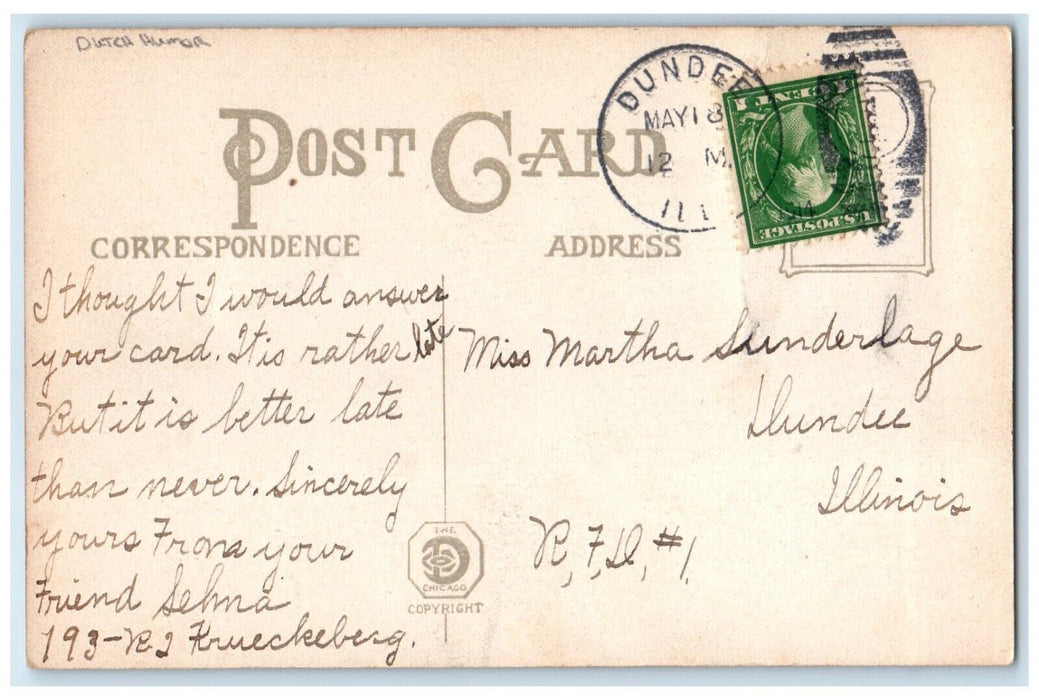 c1910's Dutch Woman Talking Telephone Humor Dundee Illinois IL Antique Postcard
