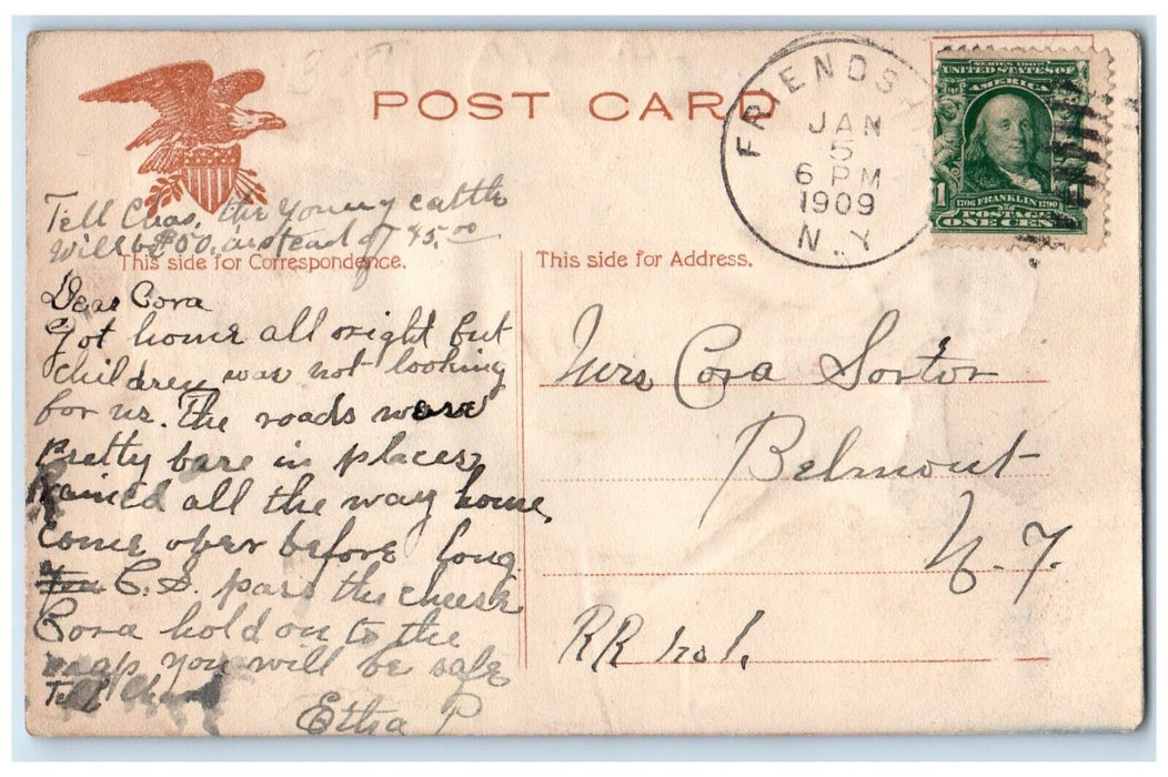 1909 Woman On Beach Sailboat Airbrushed Embossed Belmont New York NY Postcard
