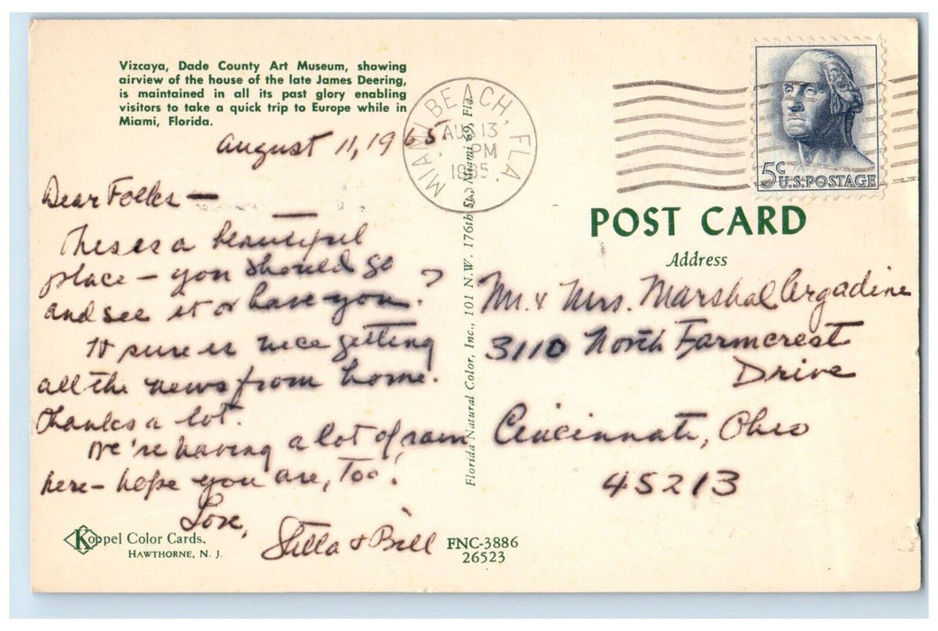 1965 Birds Eye View Viscaya Dade County Art Museum House Miami Florida Postcard