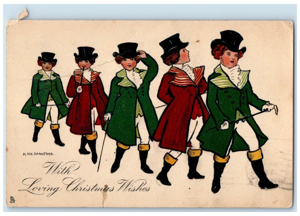 1905 Christmas Wishes Women Dancer Sandford Chicago IL Tuck's Antique Postcard