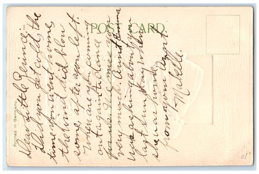 c1910's Easter Wishes Girl Holding Bunny Rabbits Eggs Pipe Berry Sheep Postcard
