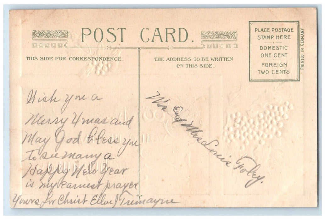 c1910's Christmas Holly Berries Houses River John Winsch Artist Signed Postcard