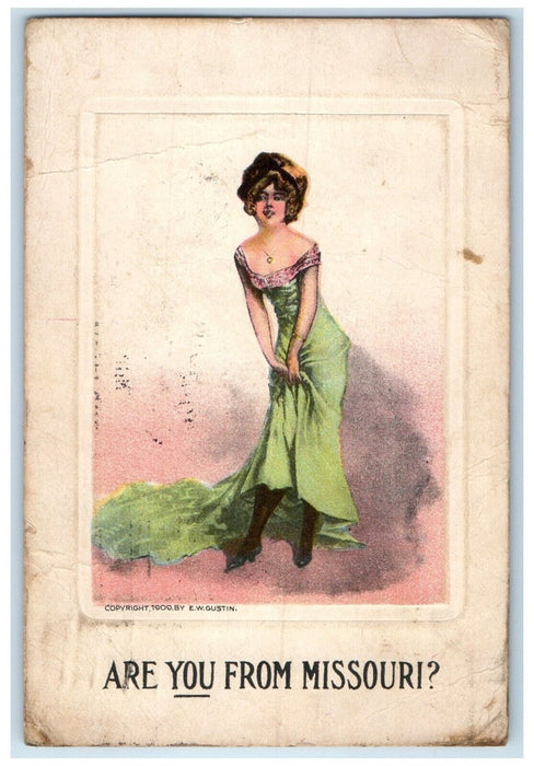 1916 Woman Dress Are You From Missouri Saint Joseph Michigan MI Antique Postcard