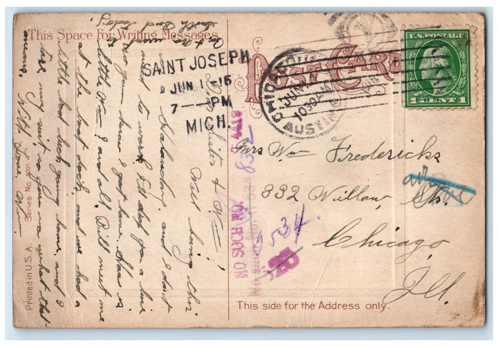 1916 Woman Dress Are You From Missouri Saint Joseph Michigan MI Antique Postcard