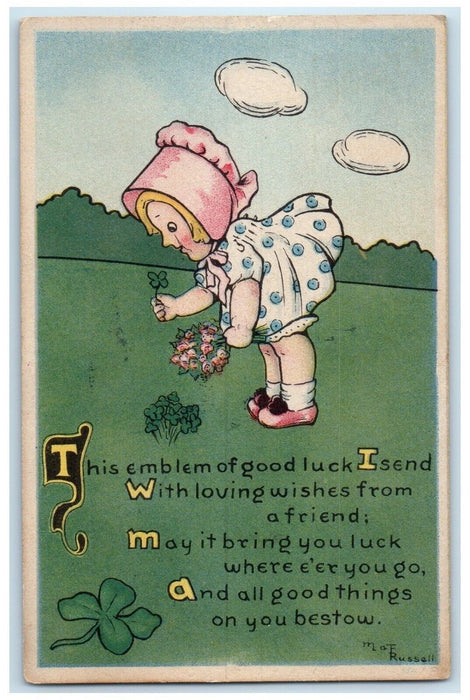 c1910's Little Girl Picking Shamrock Richmond Illinois IL Antique Postcard