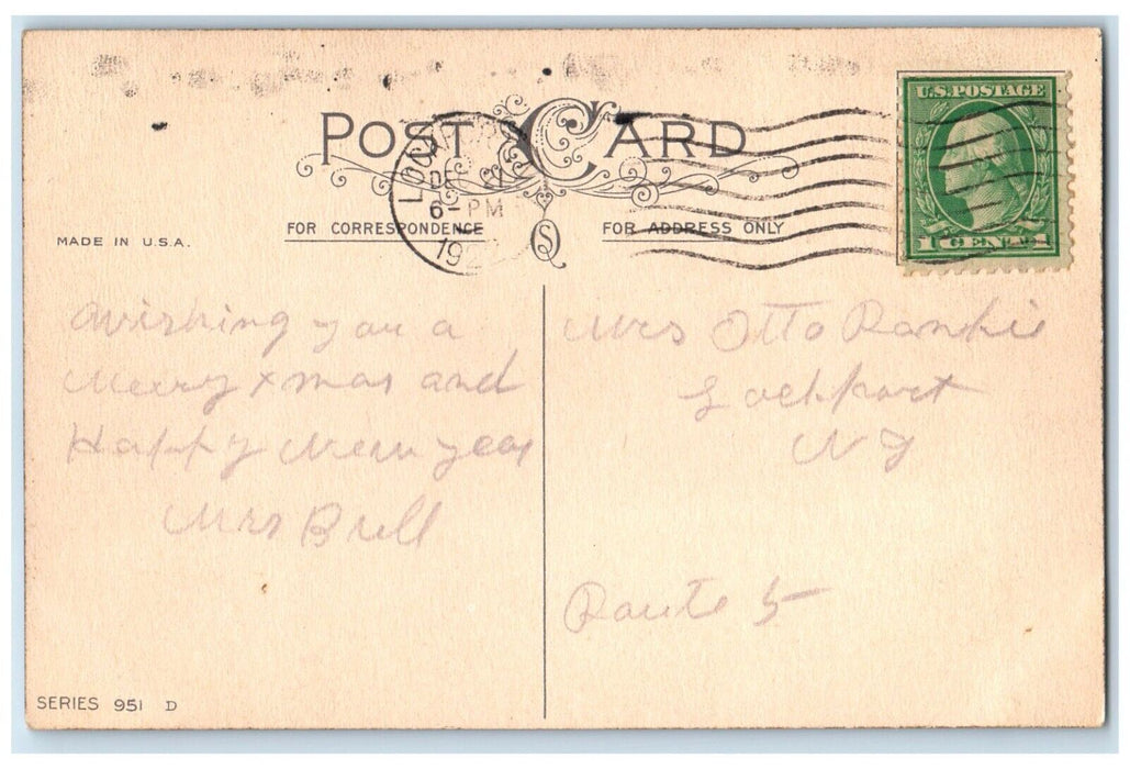 1922 Christmas Children Holding Holly Berries Ringing Bell Lockport NJ Postcard