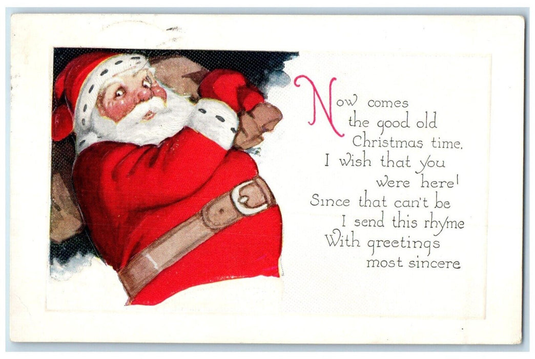 1932 Christmas Santa Claus With Sack Of Toys Byron Illinois IL Antique Postcard