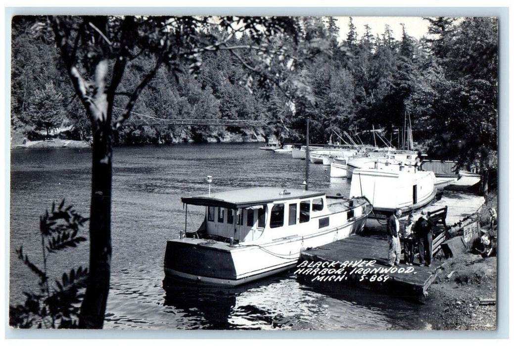 c1950's Black River Harbor View Boats Ironwood MI RPPC Photo Unposted Postcard
