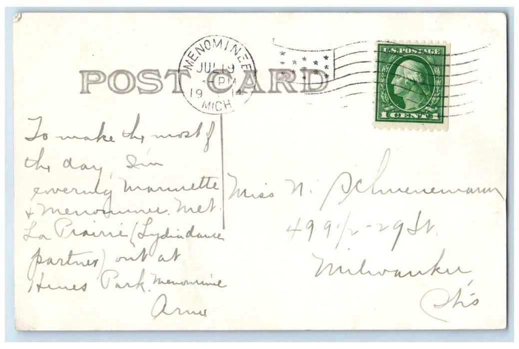 1914 Spies Public Library View Menominee Michigan MI RPPC Photo Posted Postcard