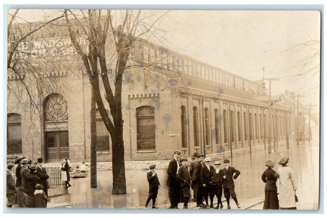 1913 Flood Disaster Wadsworth Boat Crowd Boys View Dayton KY RPPC Photo Postcard