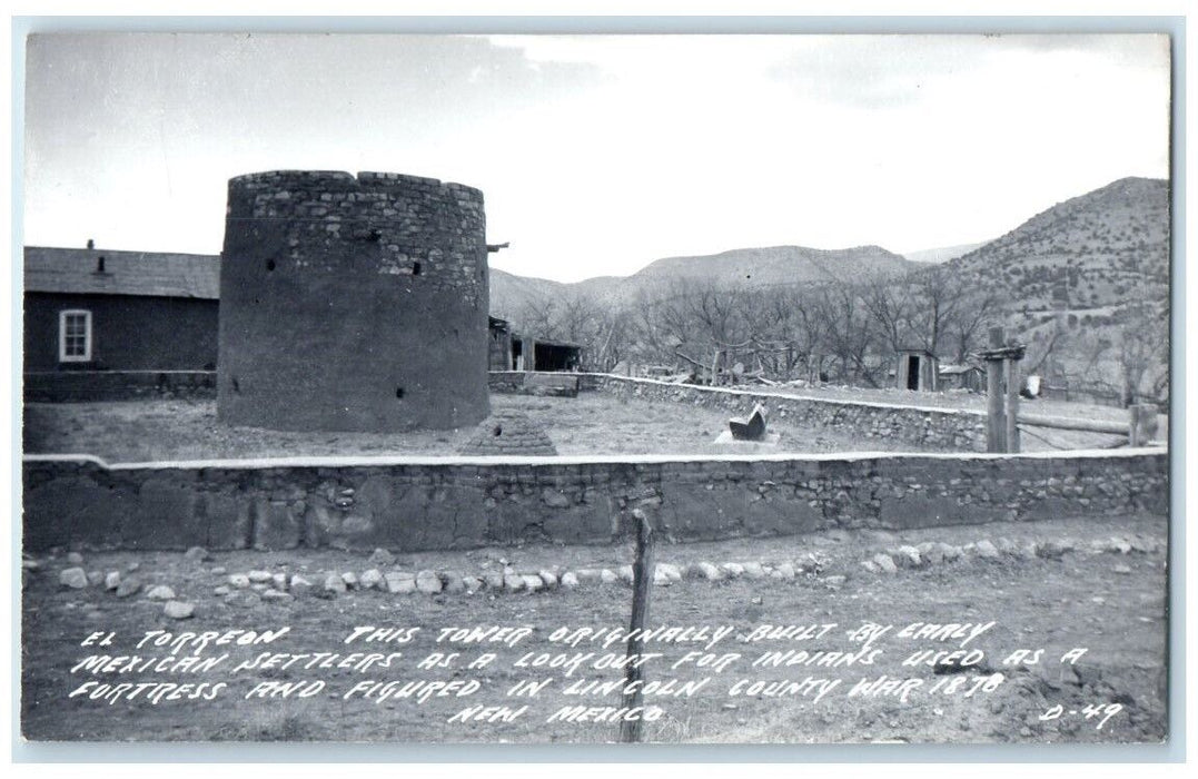 c1940's El Torreon Tower Lincoln County War New Mexico NM RPPC Photo Postcard