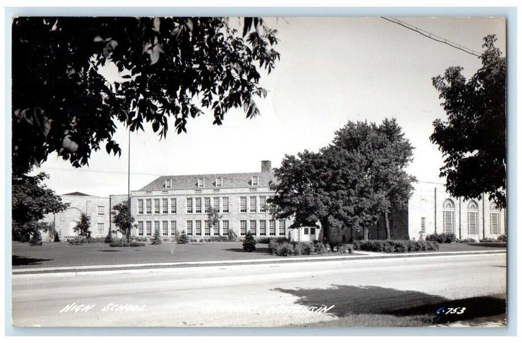 1940 High School Building View Algoma Wisconsin WI RPPC Photo Posted Postcard