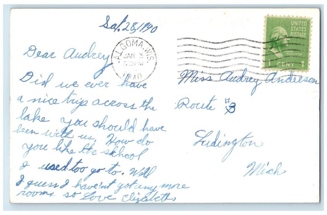 1940 High School Building View Algoma Wisconsin WI RPPC Photo Posted Postcard