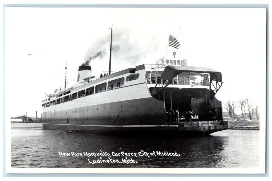c1940's Pere Marquette Car Ferry City Midland Ludington MI RPPC Photo Postcard