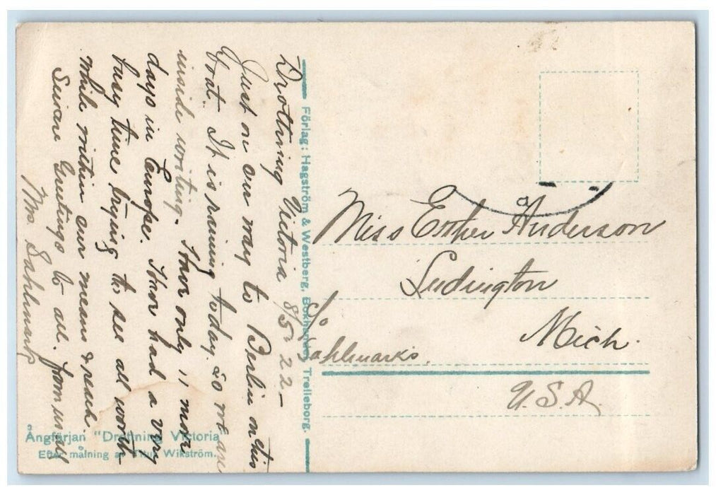 1922 Swedish Naval Ship Drottning Victoria RPPC Germany Photo Posted Postcard