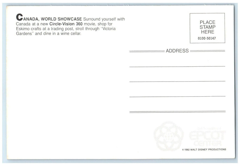 Walt Disney Canada World Showcase New Circle Vision Victoria Gardens Postcard