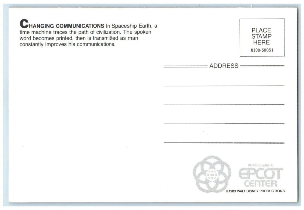 Spaceship Earth Changing Communications Epcot Center Walt Disney Postcard