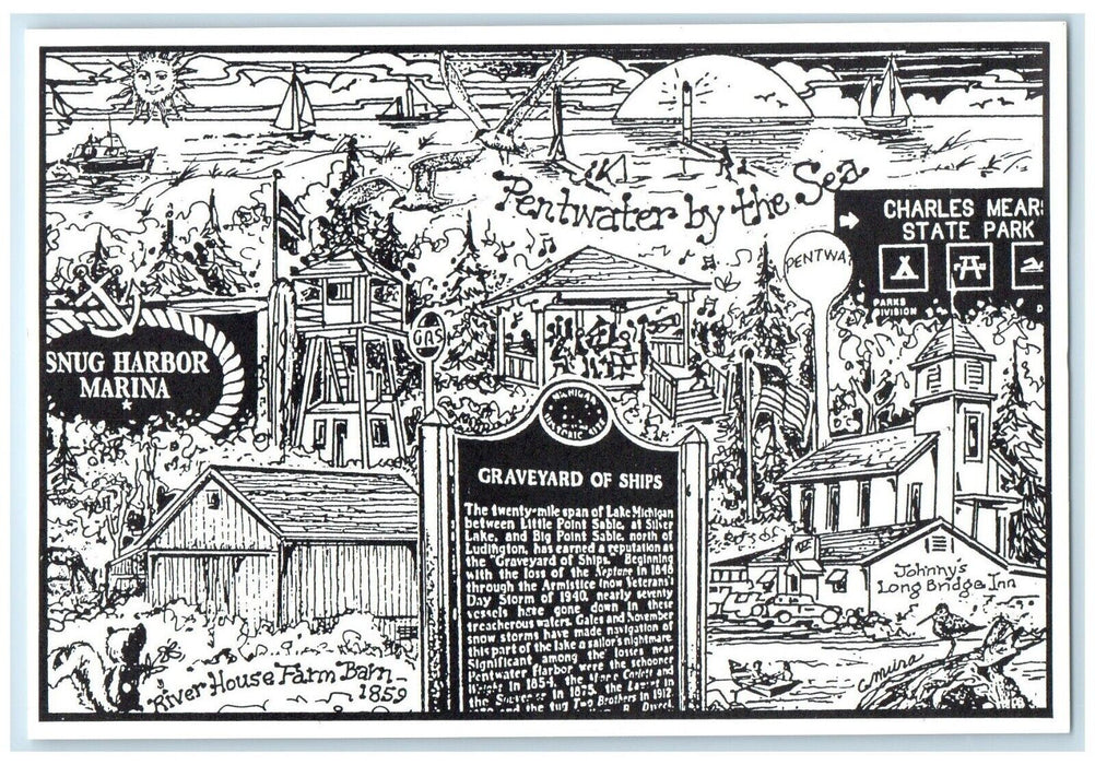 Pentwater By The Sea Snug Harbor Marina Graveyard Of Ships Pentwater MI Postcard