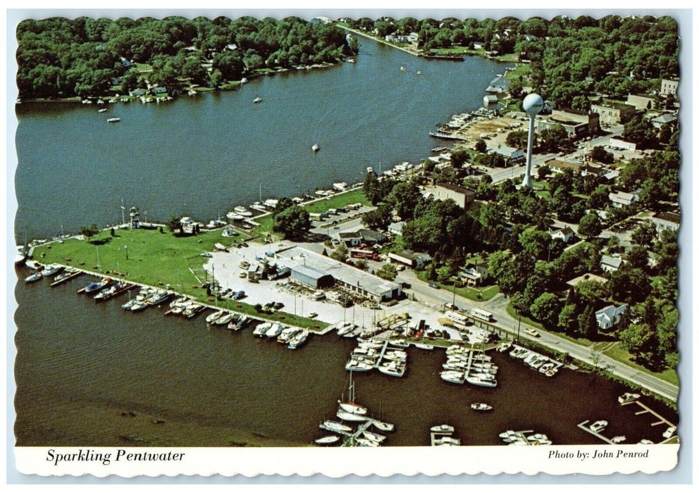 Aerial View Of Sparkling Pentwater Paradise Port Boating Pentwater MI Postcard