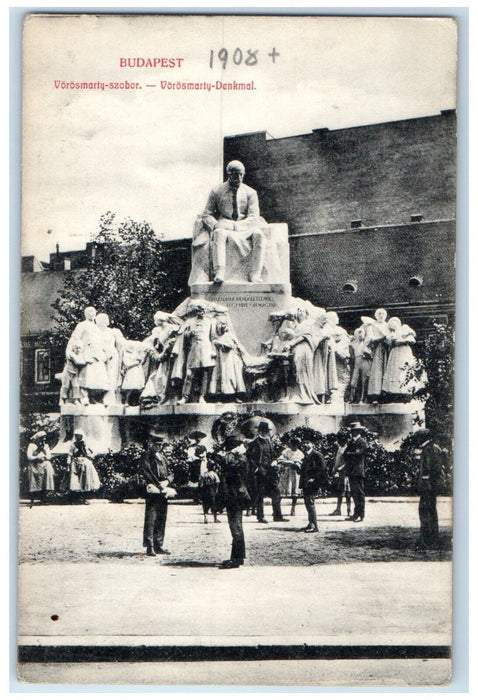 1908 Vorosmarty Statue Monument Budapest Hungary Levelezo-Lap Posted Postcard