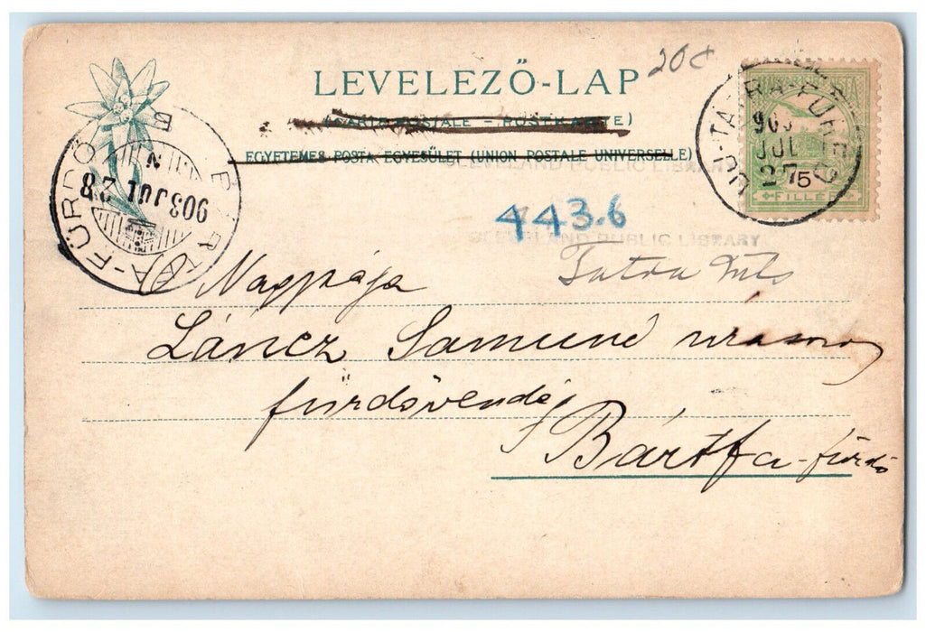 1903 Uj-Tatrafured Bad Neu-Schmecks, Tatra, Austria-Hungary Antique Postcard