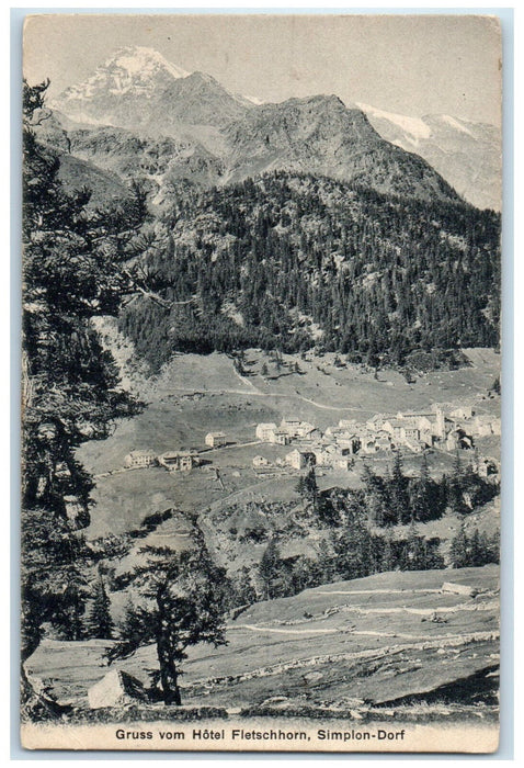c1910 Greetings from Hotel Fletschhorn Simplon-Dorf Brig Switzerland Postcard