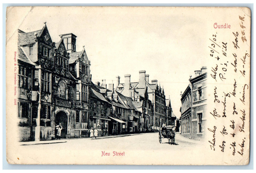 1902 Scene at New Street Gundle Horse Carriage Antique Posted Postcard