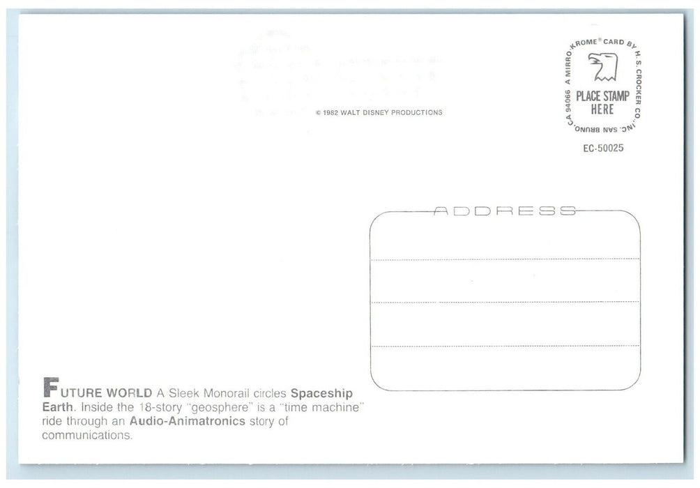 Future World Spaceship Earth Audio Animatronics Epcot Disney RR Train Postcard
