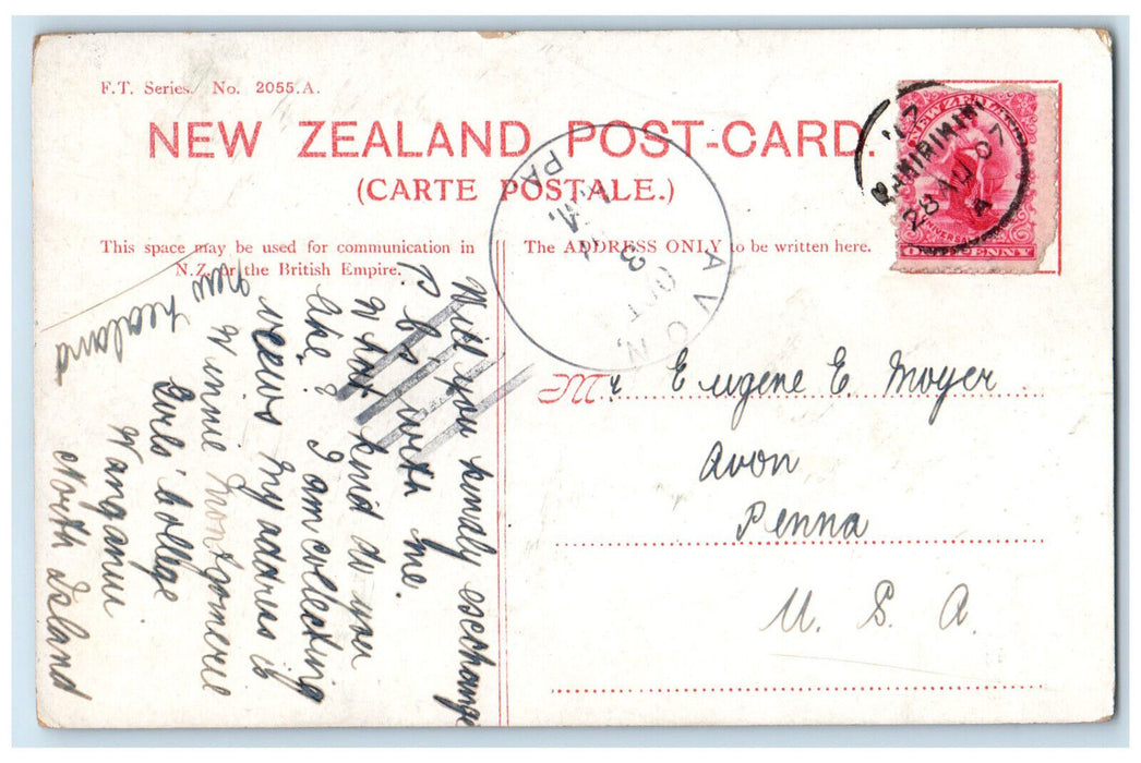 1907 Meeting of Waters Taranaki New Zealand Avon PA FT Series Postcard