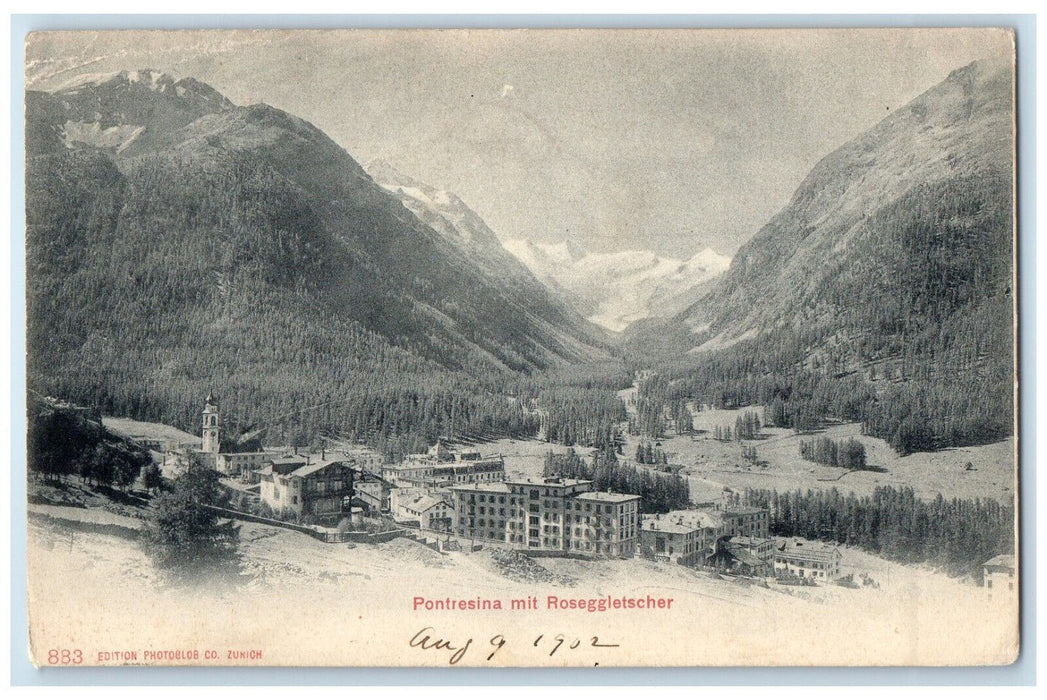 1902 Pontresina With Pink Glacier Bernina Massif Eastern Switzerland Postcard