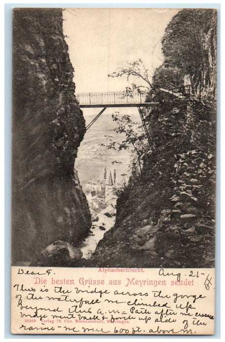 1901 Alpbach Gorge Sending Best Regards from Meiringen Switzerland Postcard