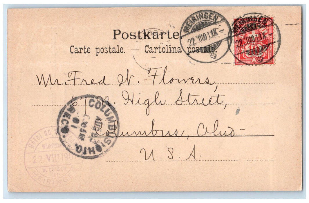 1901 Alpbach Gorge Sending Best Regards from Meiringen Switzerland Postcard