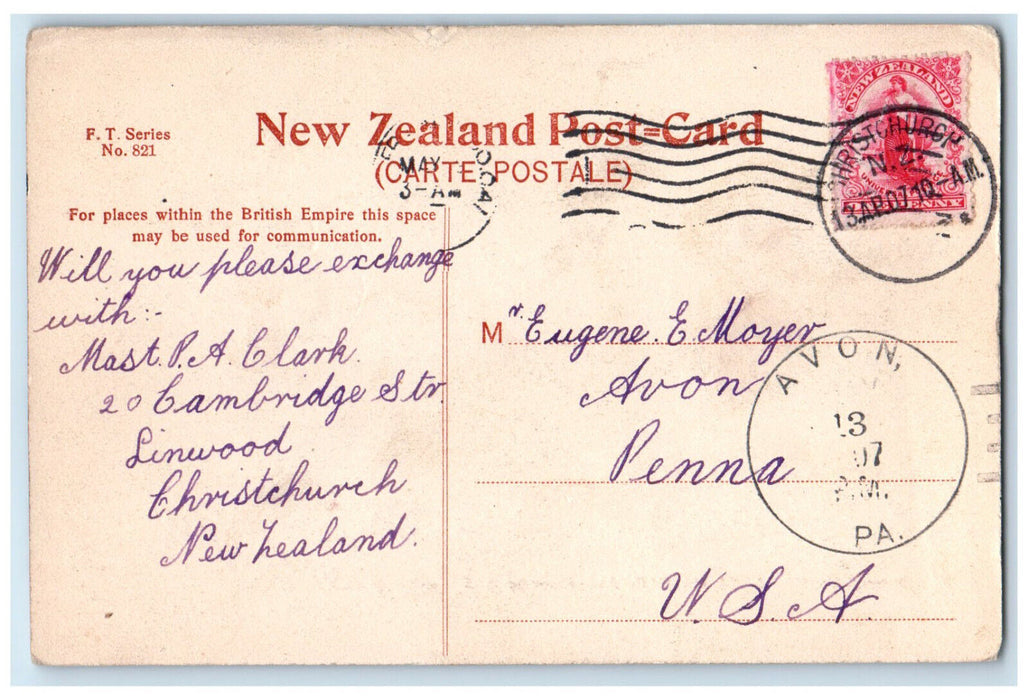 1907 Lake Mapourika New Zealand F.T. Series NZ Tourist Dept. Postcard