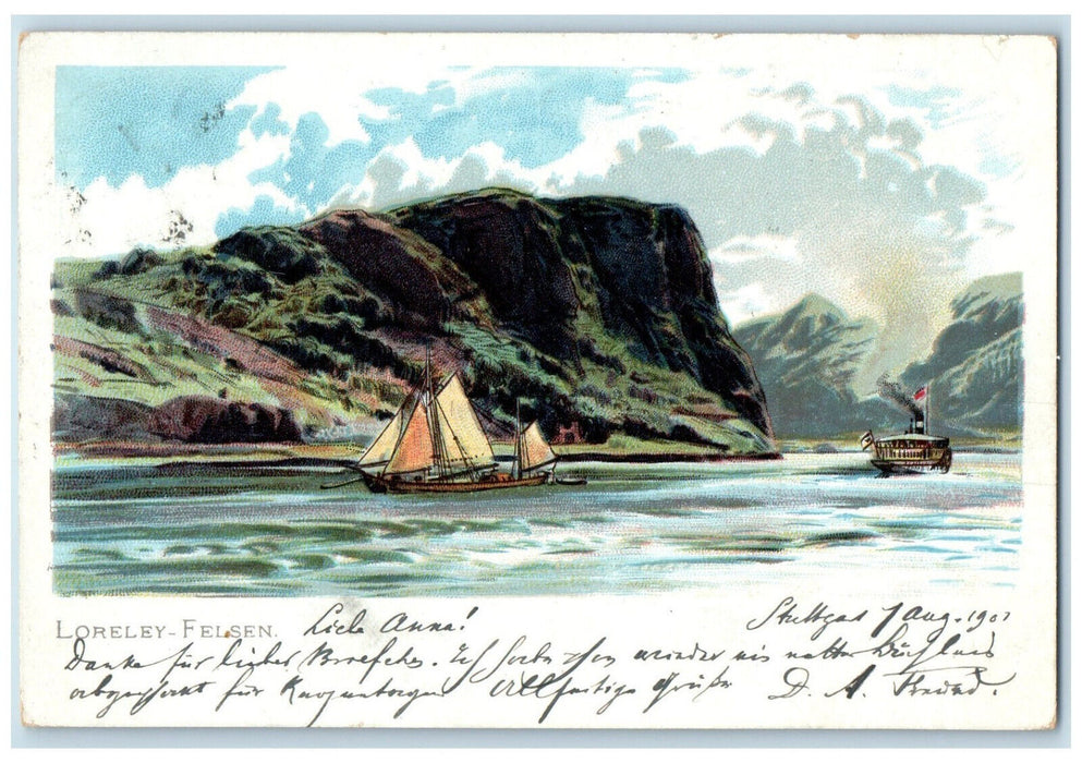 1901 Loreley-Felsen Sankt Goarshausen in Germany Antique Posted Postcard