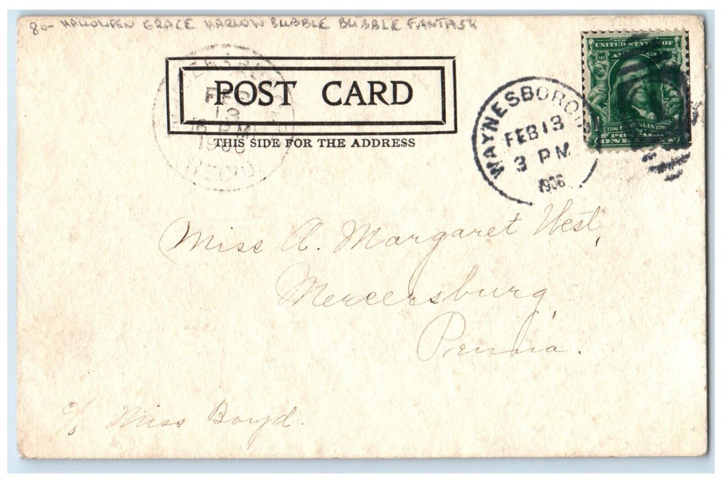 1906 Halloween Grace Harlow Bubble Bubble Fantasy Waynesboro VA Posted Postcard