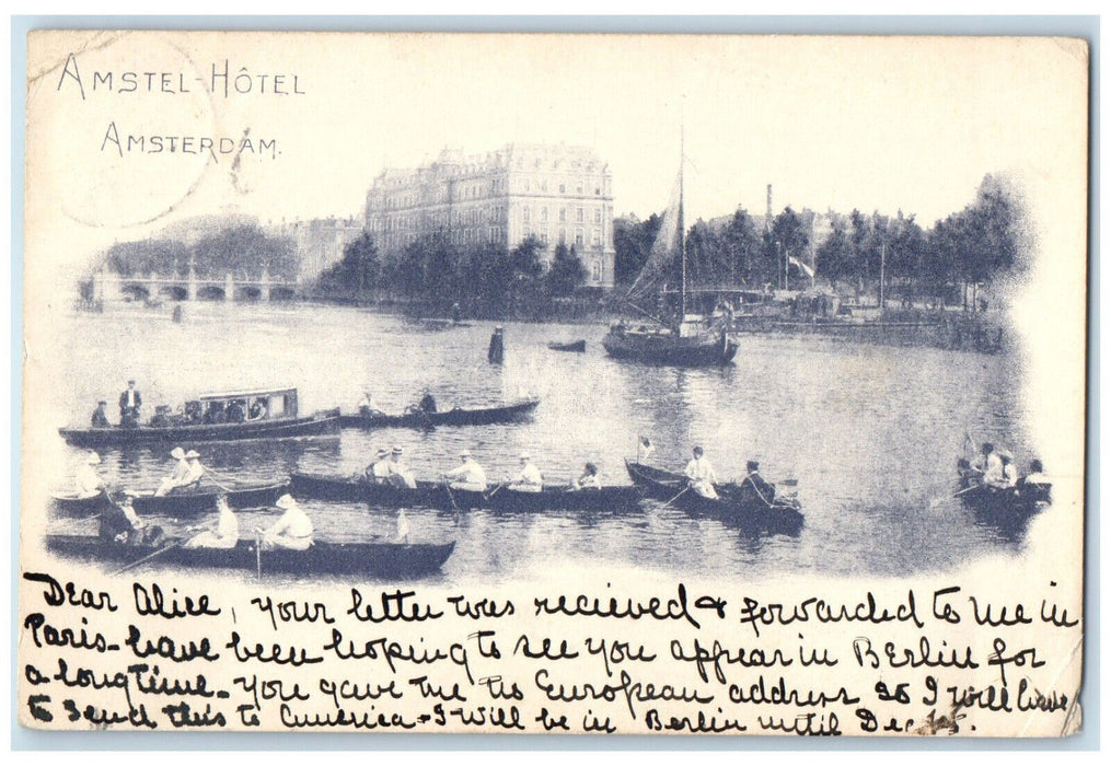 1907 Boating Near Amstel-Hotel Amsterdam Netherlands Posted Antique Postcard