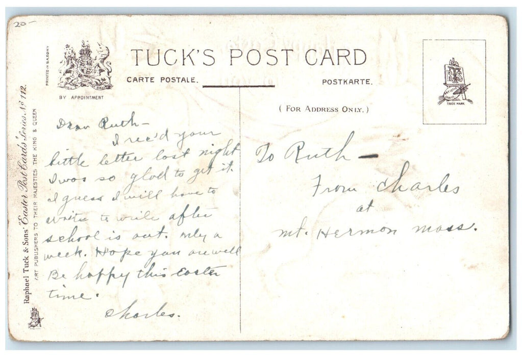 c1910's Happy Easter Rabbit Pulling Basket Of Eggs Bunnies Tuck's Postcard