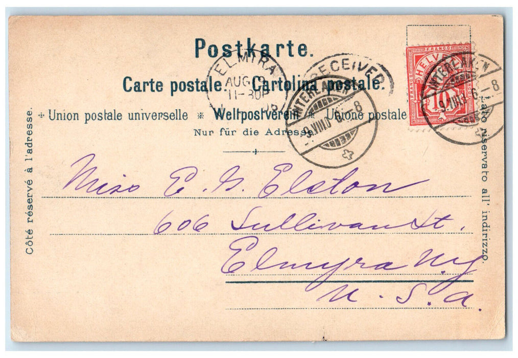 1906 Interlaken Alpenglow Bernese Oberland Region Switzerland Posted Postcard