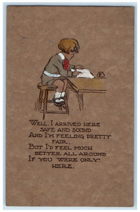 1912 Valentine Boy Writing Letter Raymond Howe Chicago Illinois IL Postcard