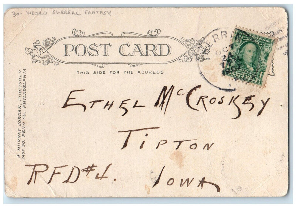 1907 Boys Weird Surreal Fantasy Tipton Iowa IA Posted Antique Postcard