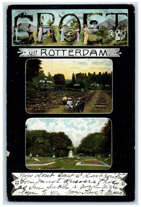 1907 Fountain Park Greetings from Rotterdam Netherlands Multiview Postcard