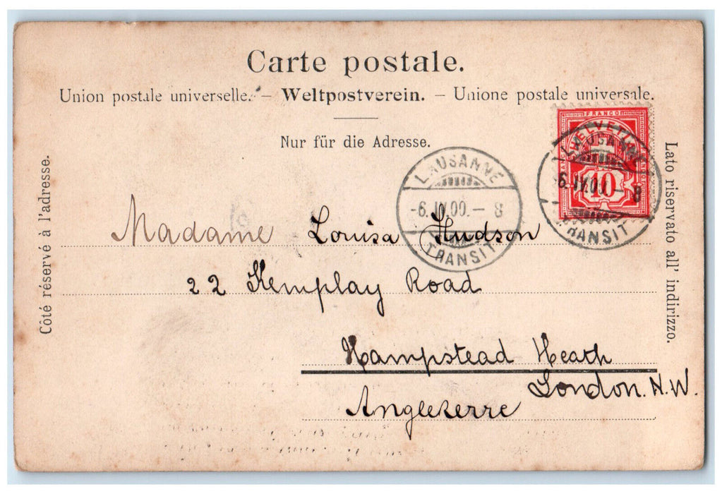 1900 Lausanne Lake Geneva Vaud Region Switzerland Antique Posted Postcard