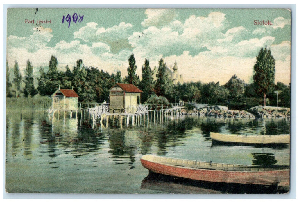 1908 Boat Scene Part Reszlet Siofok Hungary Antique Posted Postcard