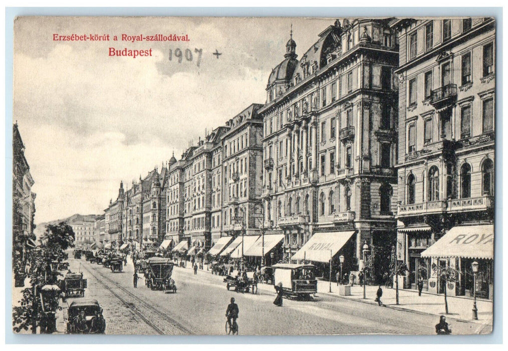1907 Elizabeth Boulevard with Royal Hotel Budapest Hungary Antique Postcard