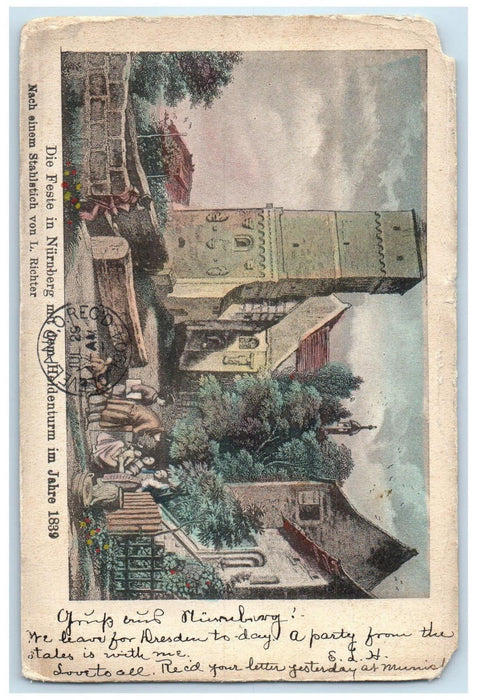 1915 The Festivals in Nuremberg with the Heindenturm in Years Germany Postcard