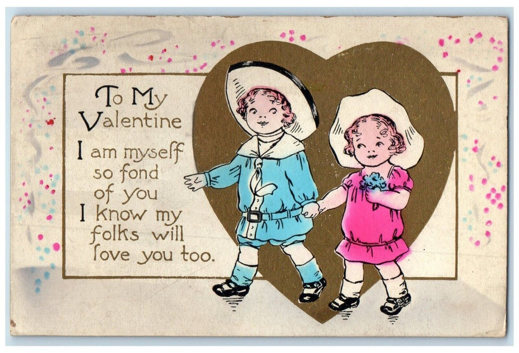 c1910's Valentine Sweet Little Sweetheart With Flower Big Heart Antique Postcard