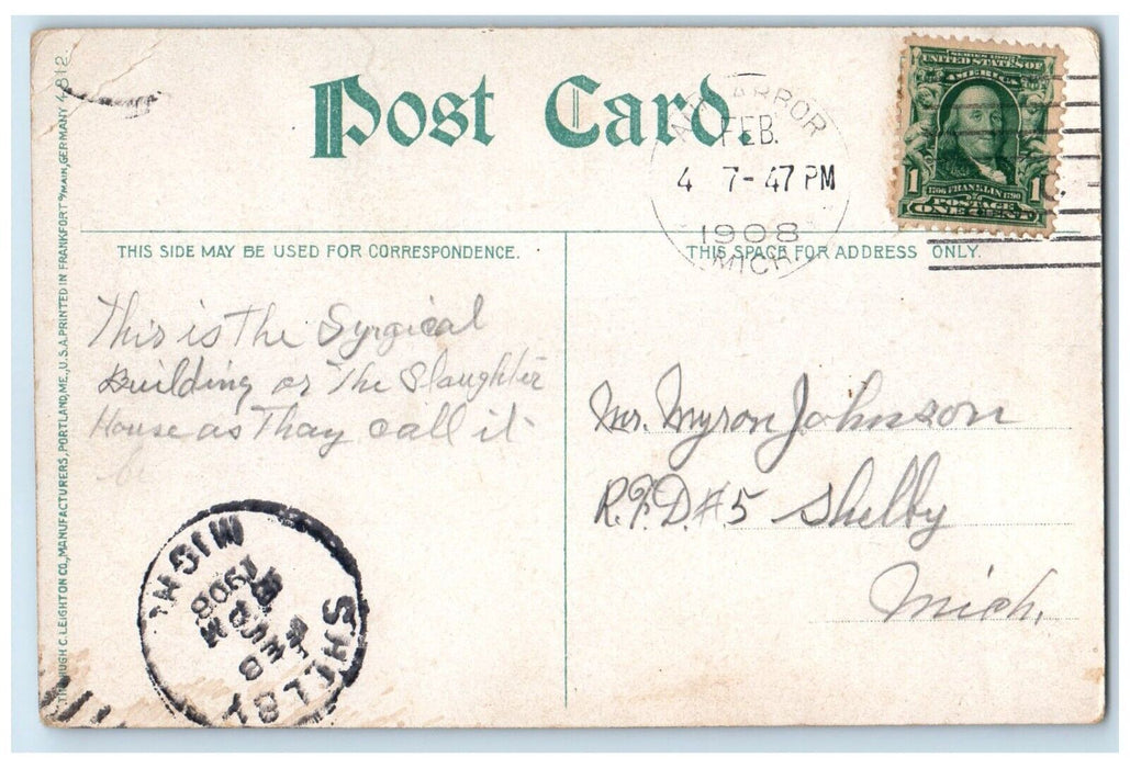 1908 Old Hospital University Michigan Exterior Road Ann Arbor Michigan Postcard