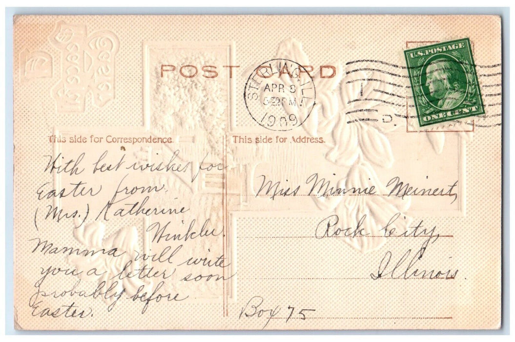 1909 Easter Holy Cross House Lilies Flowers Airbrushed Sterling IL Postcard