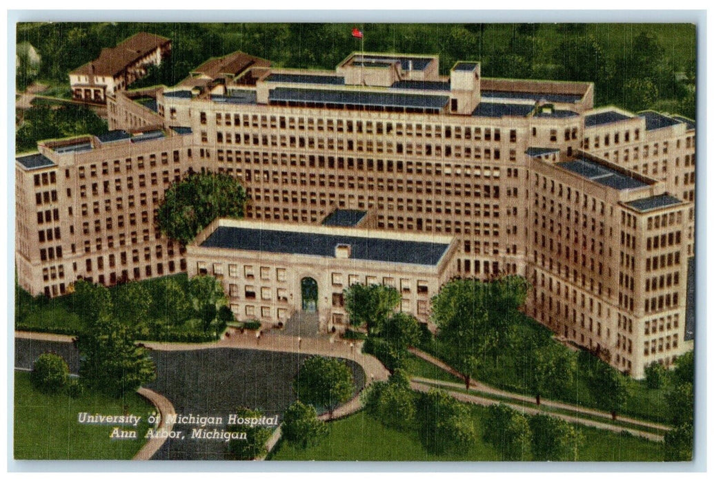 c1940 University Michigan Hospital Exterior Building Ann Arbor Michigan Postcard